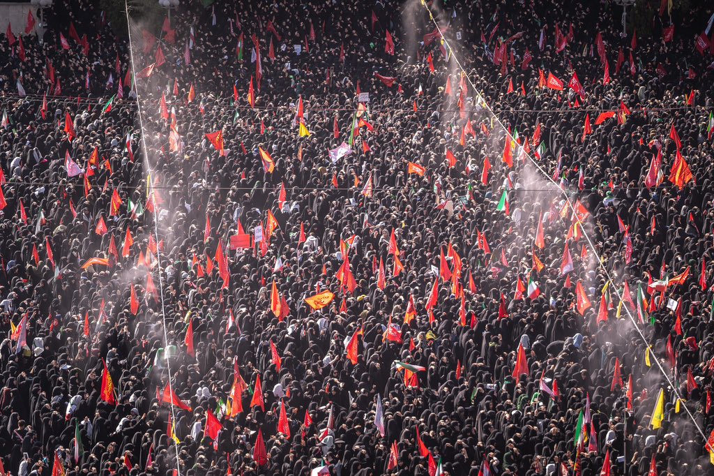Aerial view of mourners filling Tehran