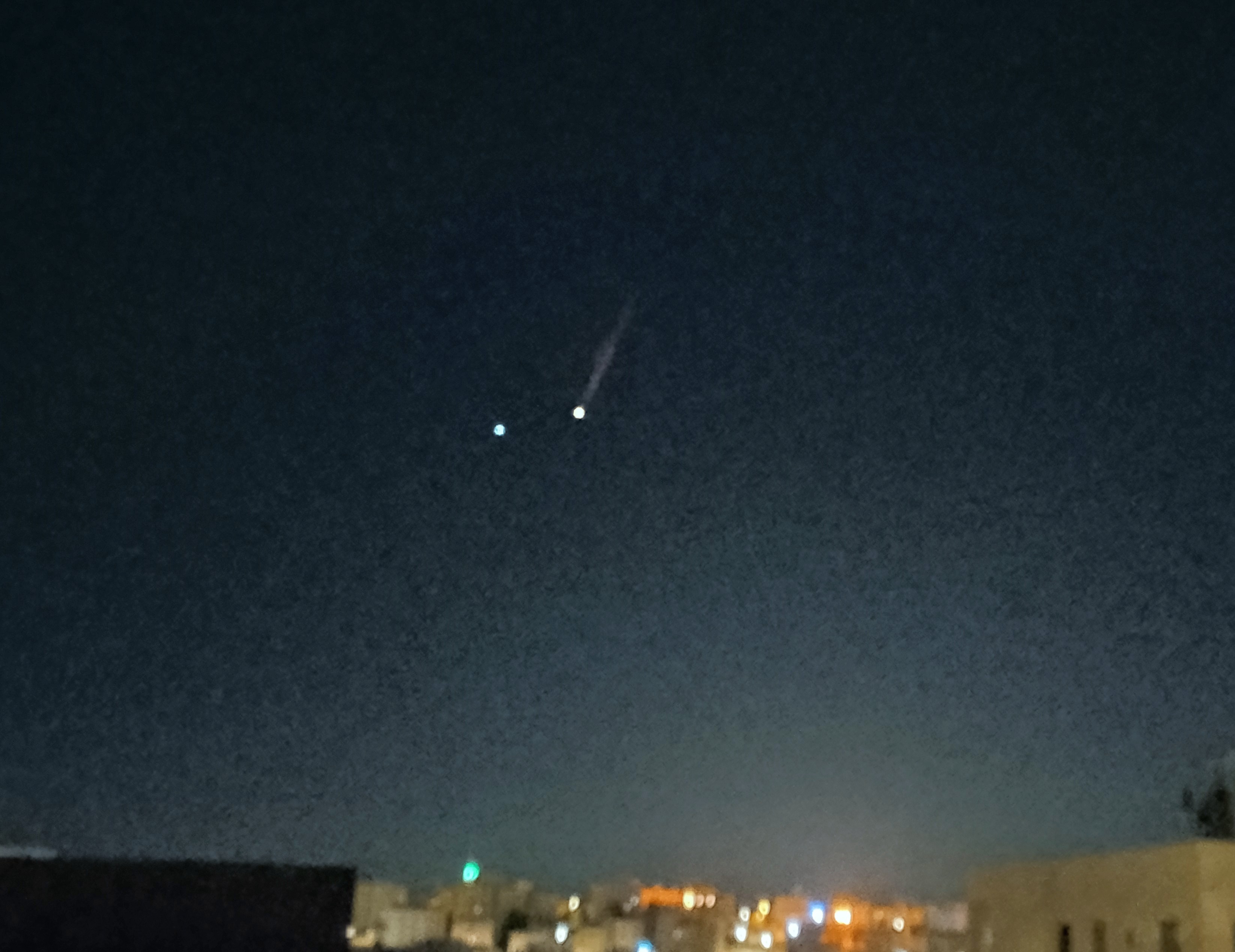 Two Iranian missiles in the sky over Amman, Jordan